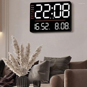 Horloges murales LED Horloge numérique Température Humidité Électronique Luminosité à distance réglable pour chambre à coucher Bureau Décor Noir