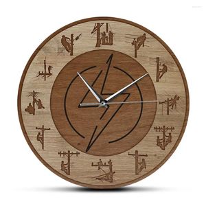 Horloges murales Lineman Design Wood Texture Acrylique Horloge imprimée Power Pole Art Montre suspendue Silencieuse Ligne balayée Vie Travailleur Cadeau