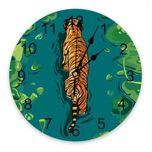 Horloges murales Lotus Leaf Water Surface Tiger horloge pour la décoration de maison moderne pour adolescente aiguille vivante table de montre suspendue