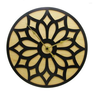 Relojes de pared Anillo de loto Reloj contemporáneo Flor de madera espiritual Decorativo Cuarzo silencioso Arte de granja rústico moderno