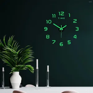 Relojes de pared Pegatinas de reloj luminosas Diseño moderno Etiqueta creativa digital 3D para dormitorio Decoración del hogar Cocina Oficina