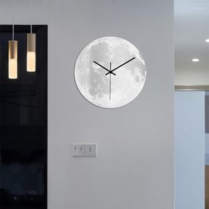 Relojes de pared Luminoso Reloj brillante Luna de plata Acrílico Circular Movimiento silencioso Aguja Sala de estar Decoración del hogar