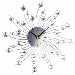 Wandklokken Luxe Home Decor Klok Vintage Metal Art Diamond Grote Retro Horloge 3d Sliver Bead Wandklok Modern Design