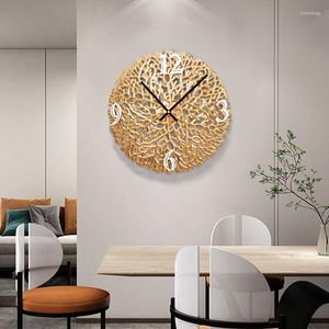 Horloges murales de luxe fer muet horloge salon rond or montres intérieur entrée fond ornement décoration de la maison 39 cm