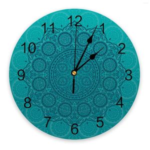 Horloges murales Mandala Aqua Texture Cuisine Ronde Bureau Horloge numérique Non-tic-tac Creative Chambre d'enfant Montre