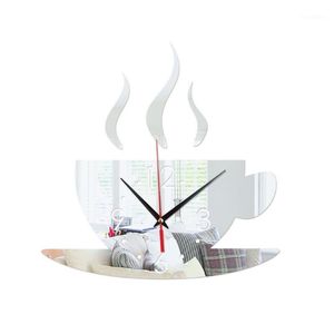 Horloges murales miroir horloge tasse à café motif chambre autocollants autocollant 4 couleurs acrylique bricolage Mural décor à la maison fond1