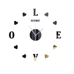 Relojes de pared reloj moderno grande extraíble sala de estar pegatinas 3D calcomanías Oficina letras de amor DIY superficie de espejo sin marco decoración del hogar