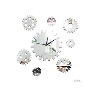 Horloges murales Moderne Diy 3D Grand Gear Clock Sticker Decal Watch Decor Home Office Room Silent Relogio De Parede Gift Drop Delivery Gar Dhjgv