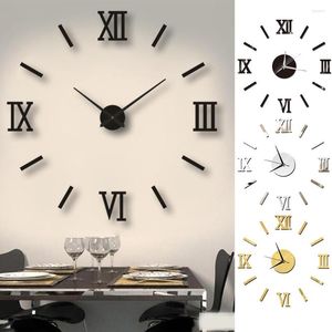 Horloges murales moderne bricolage intérieur horloge romaine 3D acrylique miroir autocollants Quartz salon montre décor à la maison stickers muraux