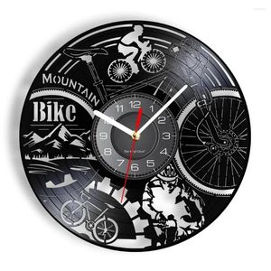 Relojes de pared Reloj de registro de bicicleta de montaña Ciclismo Arte retro negro Decoración del hogar Reloj silencioso Regalo de bicicleta de aventura