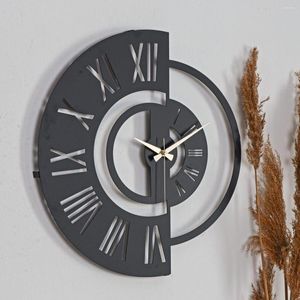 Relojes De Pared Muyika Ruota Reloj Geométrico Decorativo Metal Lujo Negro Y Decoracion