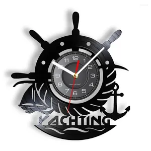 Relojes de pared Ancla náutica Marineros Reloj de registro 3D Yachtsman Lámpara LED Decoración de sala de estar Regalo de paisaje marino