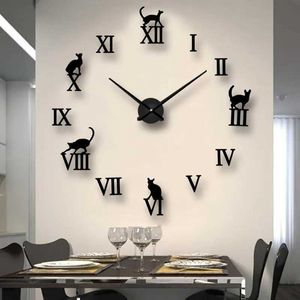 Wall Clocks Nuevo reloj de pared grande con aguja de cuarzo 3D, relojes de cocina decorativos DIY, pegatinas de espejo acrílico, reloj de pared de gran tamaño para decoración del hogar