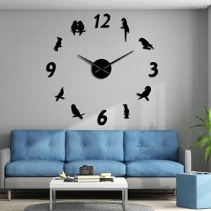 Horloges murales perroquet acrylique miroir autocollants cacatoès bricolage grande horloge oiseau tropical Art ornithologie décor à la maison montre suspendue