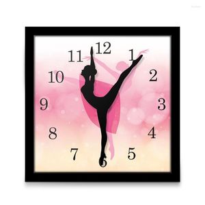 Relojes de pared bailarina rosa novedad marco de tiempo de madera reloj de mesa cuadrado con aguja de baile flecha Ballet danza estudio decoración bailarina regalo