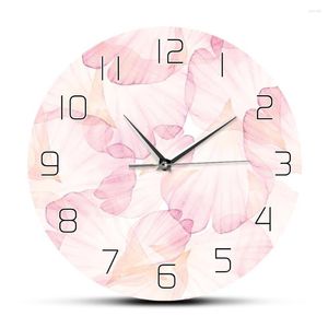 Relojes de pared Flor rosa Pétalo Reloj de diseño moderno Chica Vivero Boho Chic Pastel Arte Dormitorio Decorativo Reloj floral