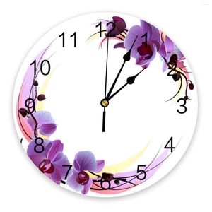 Relojes de pared Flor de orquídea púrpura Reloj Gran cocina moderna Comedor Redondo Dormitorio Reloj colgante silencioso