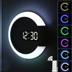 Horloges murales QWE123 LED 3D Horloge Table numérique Miroir Alarme Température Affichage Veilleuse pour la maison Bedro