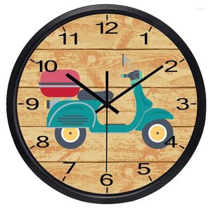 Horloges murales rétro voiture électrique fille chambre horloge silencieuse décorative Vintage montre