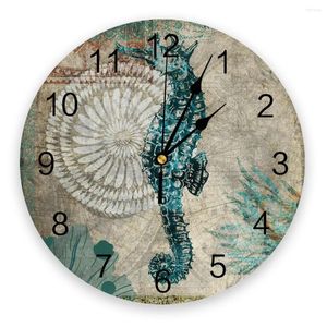 Clocks muraux rétro Océan Horloge d'hippocampe moderne Design Salon décoration Kute Mute Watch Home Interior Decor