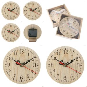 Horloges murales Rétro Vintage Style en bois rond petite horloge de bureau chiffres silencieux quartz pour la décoration de la maison nécessité livraison directe jardin otz4x