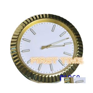Relojes de pared RLX Reloj de metal Decoración del hogar de alta calidad Caja de oro de acero inoxidable Estilo de esfera blanca Entrega de gota Decoración de jardín DHJUA
