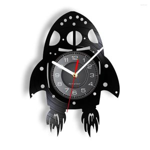 Horloges murales Rocket Ship Art Clock Chambre d'enfant Chambre d'enfant Décor de l'univers Vol spatial humain Illustration Vaisseau spatial Enregistrement