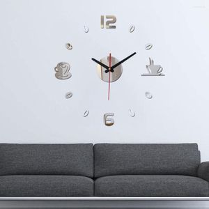 Relojes de pared autoadhesivos para cocina, analógicos 3D, impermeables, arte silencioso, espejo moderno, decoración de café, tazas, reloj acrílico artesanal, B8V7