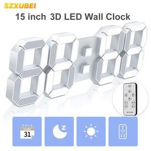 Wall Clocks SZXUBEI 3D LED Digital Wall Clock Large Alarm Clock Remote Control Snooze Auto Dimming 1224H Time Date Temp Loop Display 15inch 230815