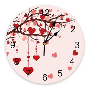 Relojes de pared Día de San Valentín Corazón Rojo Árbol Rosa Habitación grande para niños Reloj silencioso Oficina Decoración del hogar Regalo colgante de 10 pulgadas