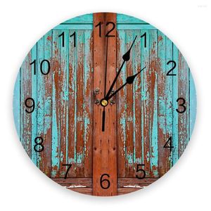 Horloges murales Texture bois porte horloge ronde acrylique suspendu temps silencieux décor intérieur maison chambre salon bureau décoration