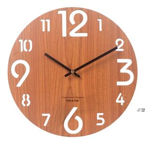 Horloges Murales En Bois Horloge 3D Design Moderne Chambre D'enfant Nordique Décoration Cuisine Art Creux Montre Décor À La Maison 12 Pouces LLA10699