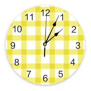 Horloges murales jaune plaid blanc horloge ronde design moderne maison salon décoration table de cuisine pour enfants