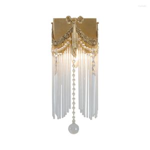 Lámpara de pared Art Deco vestidor latón apliques de cristal LED dormitorio de lujo restaurante accesorios de cobre antiguos iluminación