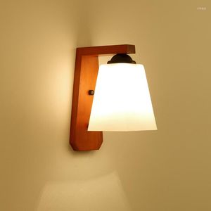 Lámpara de pared de estilo chino, lámparas de arte de madera roja rústica, vidrio esmerilado blanco E27 LED para dormitorio, porche, escalera, pabellón, estudio