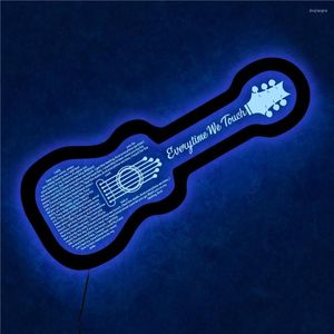 Lampe murale personnalisée guitare colorée LED veilleuse gravure paroles et titres de chansons pour la maison chambre décoration mélomanes cadeau