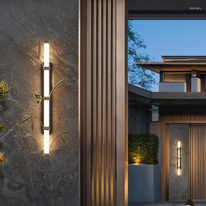 Applique murale entrée extérieure bambou LED étanche porte lumière 1 Pc Style chinois Villa jardin luminaires