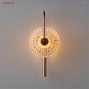 Lámpara de pared europea de lujo con flor de cristal, Led redondo de oro rosa para pasillo, pasillo, escaleras, dormitorio, candelabro de noche, iluminación artística