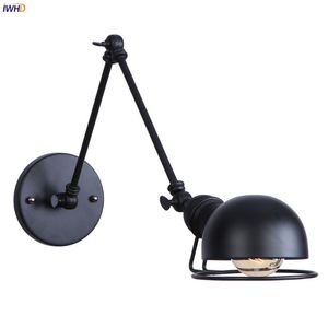 Lámpara de pared IWHD, accesorio de luz Retro Vintage negro arriba abajo, espejo de baño, Loft, columpio Industrial, candelabro de brazo largo, LED Edison