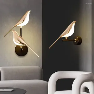 Lámpara de pared LED ACRYLIC Golden Magpie Magpie Bird Night luces para la sala de estar Bedside Starrin