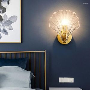 Lámpara de pared de cristal de concha nórdica, moderna, minimalista, para interior, pasillo, sofá, luz de fondo, sala de estar, dormitorio, luces de escalera