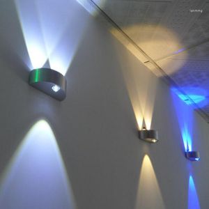 Lámpara de pared Semicircular 3W LED plateado Luz colorida Arriba y abajo Fondo de la habitación Iluminación del pasillo El Hall