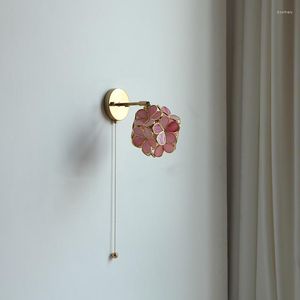 Lámpara de pared, lámparas Vintage, flor rosa, Edison, interruptor de cadena, espejo de baño, luz de escalera, dormitorio nórdico, cabecera