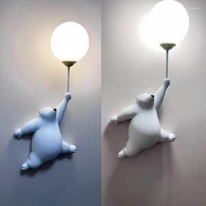 Lampes murales Dessin animé Bleu Blanc Rose Ours Lampe LED Moderne Enfants Enfants Bébé Fille Chambre Lampe De Chevet 3D Impression Lune Éclairage