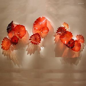 Lámparas de pared Galería de arte de diseñador Flores Placa de cristal de Murano hecha a mano de color rojo Plato artístico decorativo de gran tamaño