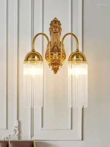 Lampes murales européens simples salon laiton lampe de chambre à coucher français couloir américain tout cristal en cuivre