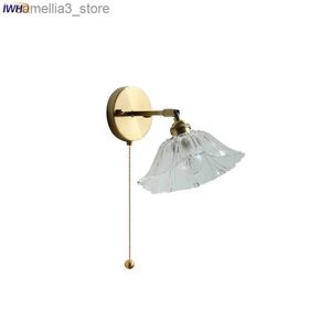 Mur Lampes IWHD interrupteur à chaîne de traction mur LED luminaires abat-jour en verre brancher la chambre à côté de la lampe éclairage intérieur de la maison Wandlamp Lampara Q231127