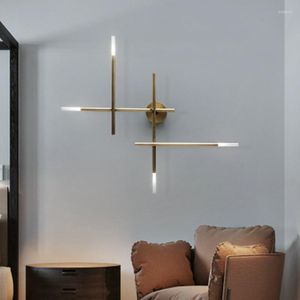 Lámparas de pared, luces geométricas minimalistas, fondo de vestíbulo, candelabro G4, dormitorio, cabecera, pasillo, decoración de líneas cruzadas, lámpara de Metal dorado