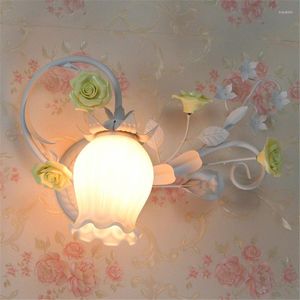 Lampes murales lampe à fleurs moderne Style pastoral européen chambre d'enfants chambre chevet chaud créatif princesse fille lumières
