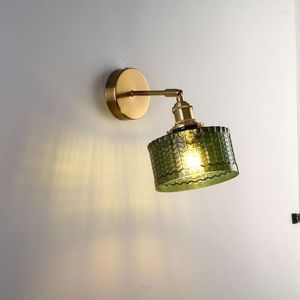 Lampes murales lampe en verre nordique rétro vert à côté pour chambre salle de bain miroir interrupteur de lumière applique en cuivre éclairage Luminaria